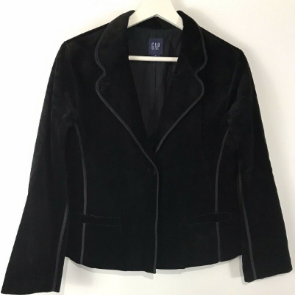GAP Black Velvet Jacket Blazer Stretch Cotton Party Cocktail Pockets SZ 10